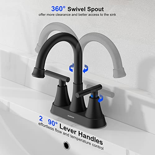 Hurran Bathroom Faucets for Sink 3 Hole, Hurran 4 inch Matte Black Bathroom Sink Faucet with Pop-up Drain and 2 Supply Hoses, Stainless Steel Lead-Free Centerset Faucet for Vanity RV, 2 Pack - Image 3