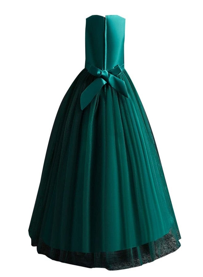 Hopscotch Girls Polyester Sleeveless Floral Applique Fit And Flare Maxi Gown In Green Color For Ages 9-10 Years (SRS-3514657) - Image 2