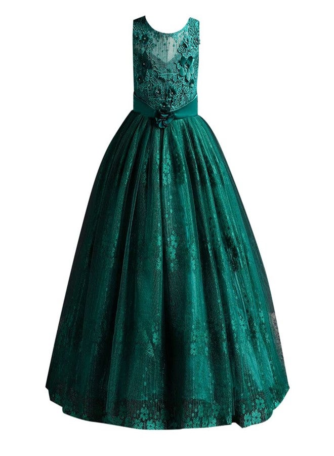 Hopscotch Girls Polyester Sleeveless Floral Applique Fit And Flare Maxi Gown In Green Color For Ages 9-10 Years (SRS-3514657) - Image 1