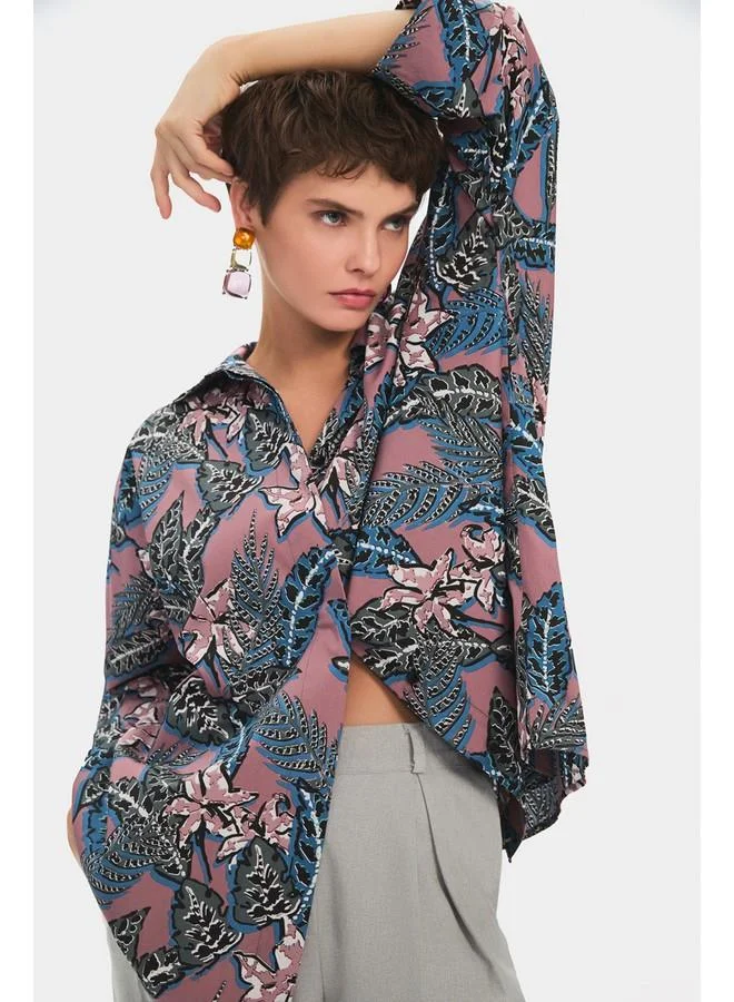 JUNE June Women Exclusive Wide Patterned Cotton Shirt Multicolor