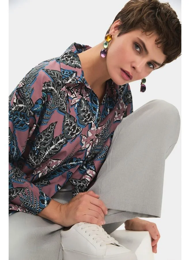 JUNE June Women Exclusive Wide Patterned Cotton Shirt Multicolor