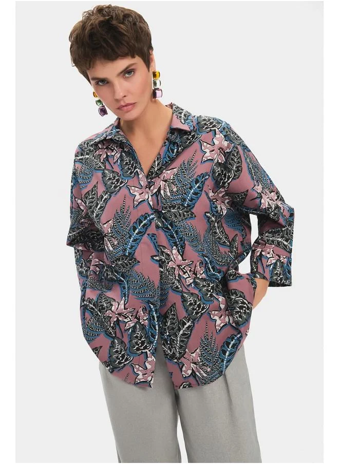 جون June Women Exclusive Wide Patterned Cotton Shirt Multicolor