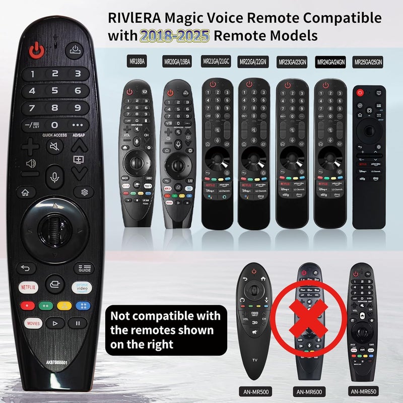 Riviera Magic Remote for LG Smart ThinQ OLED Nanocell WebOS UHD TV with Voice and Pointer Function Compatible with Year 2018-2025 MR22/21/20GA MR18BA MR23/24/25GN - Image 2