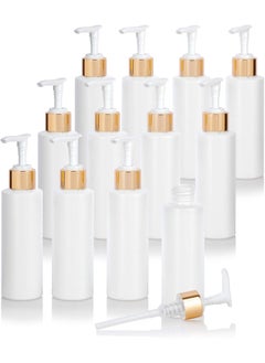 4 oz / 120 ml White Plastic HDPE Refillable Cylinder Squeeze Bottle with Gold Lotion Pump (12 Pack)