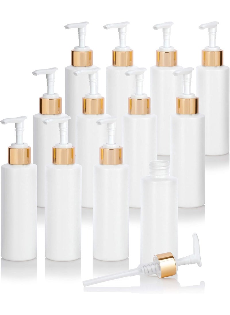 JUVITUS 4 oz / 120 ml White Plastic HDPE Refillable Cylinder Squeeze Bottle with Gold Lotion Pump (12 Pack) 