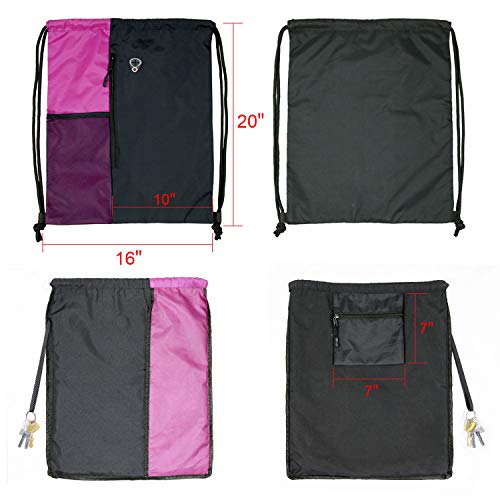 BeeGreen Sports Bag Drawstring Backpack With Water Bottle Pocket &Front Zippered Pocket Large String Bag Pack For Men Women - Image 2