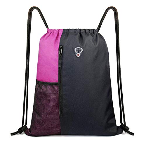 BeeGreen Sports Bag Drawstring Backpack With Water Bottle Pocket &Front Zippered Pocket Large String Bag Pack For Men Women - Image 1