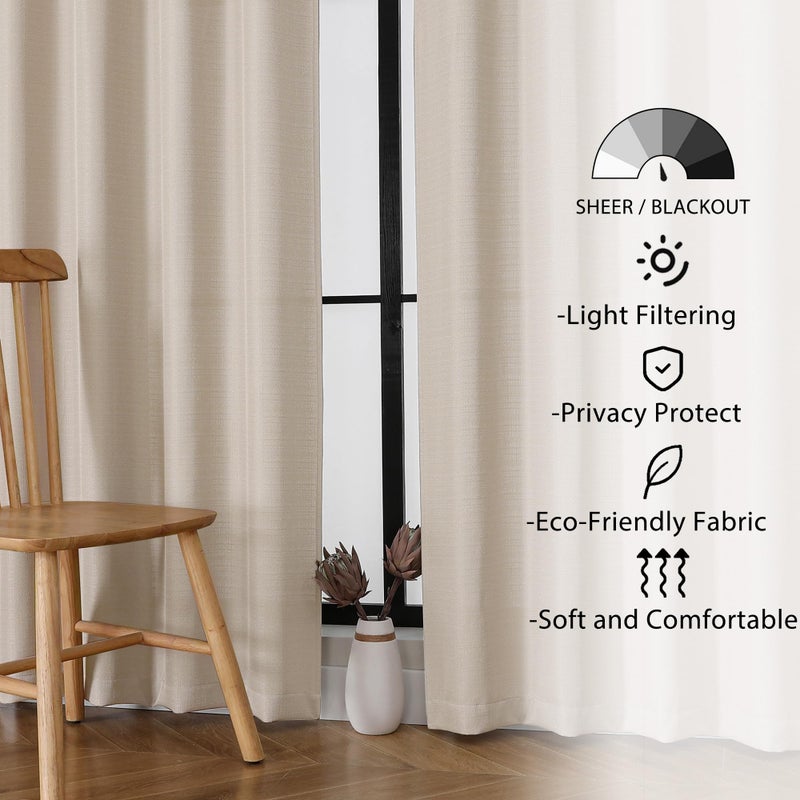 Lecloud Bessie Light Filtering Curtain for Windows Set of 2  Faux Linen Textured Curtain Drapes  84Inch Length Curtains for French Window (Each 40 W x 84 L  2 Panels Set  Linen) - Image 3