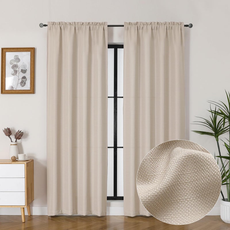 Lecloud Bessie Light Filtering Curtain for Windows Set of 2  Faux Linen Textured Curtain Drapes  84Inch Length Curtains for French Window (Each 40 W x 84 L  2 Panels Set  Linen) - Image 1