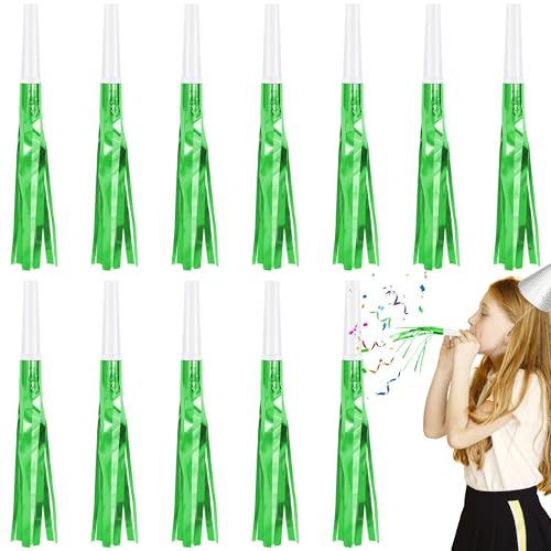 Twavang 12 Pcs Glitter Noise Makers Metallic Fringed Party Blower for Adults Birthday Graduation New Years Party Favors Supplies Green - Image 1