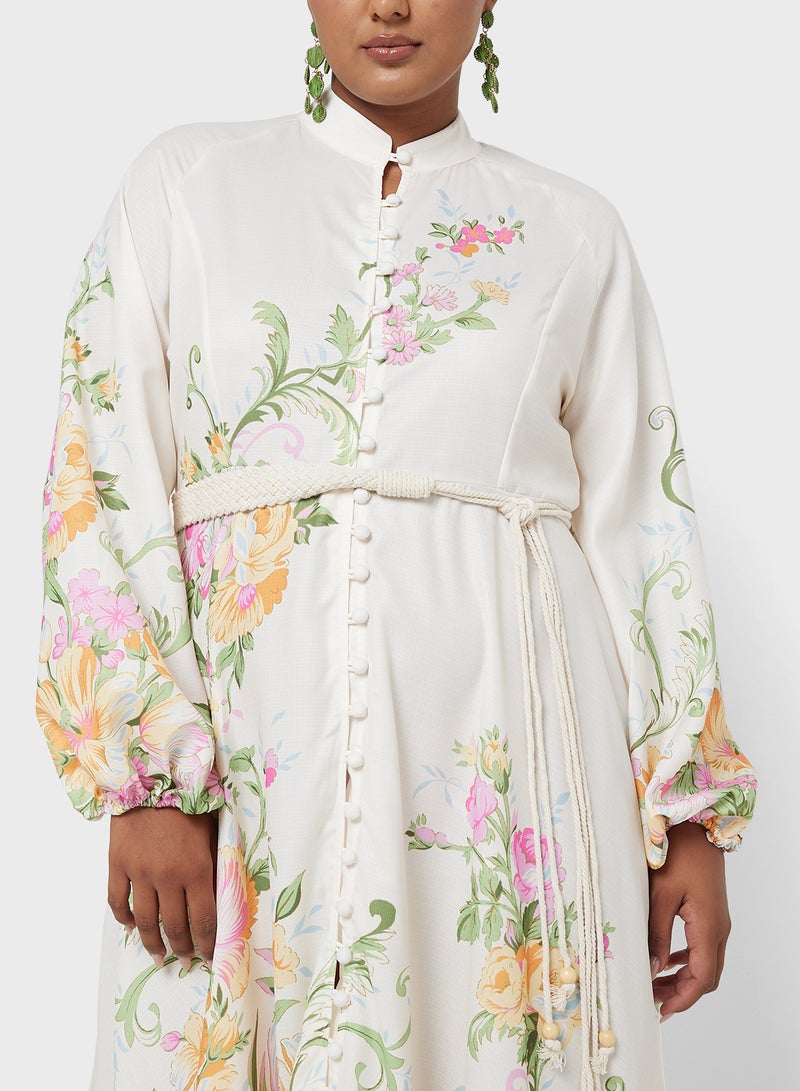 خزانة فستان بأكمام بالون بنقشة الزهور - Image 3