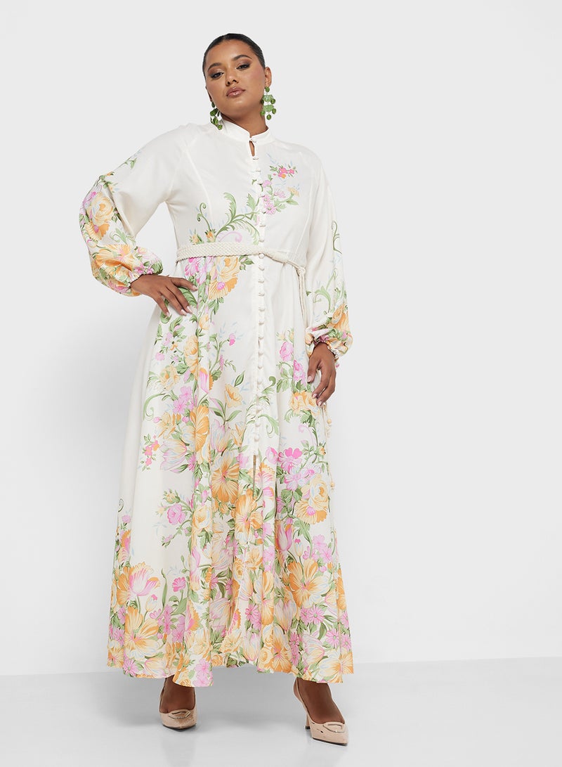 خزانة فستان بأكمام بالون بنقشة الزهور - Image 4