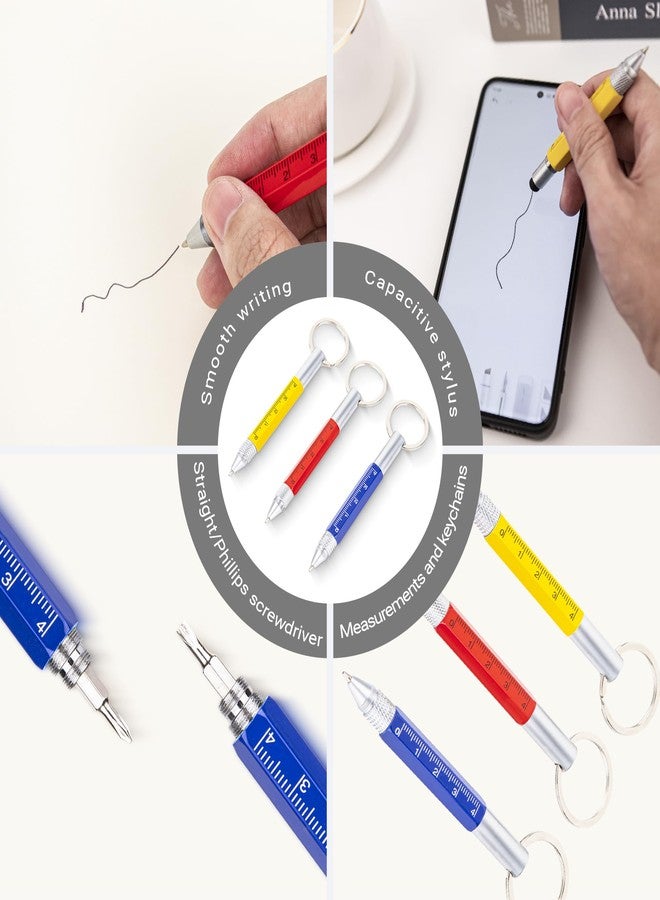 Umbrotiger 3-Pack 5-in-1 Mini Keychain Pen Set - Ballpoint, Ruler, Flathead/Phillips Screwdrivers, Stylus, 6 Refills (2/ Pen), Long lasting Metal Tool for Outdoors, Office & Camping - Image 3