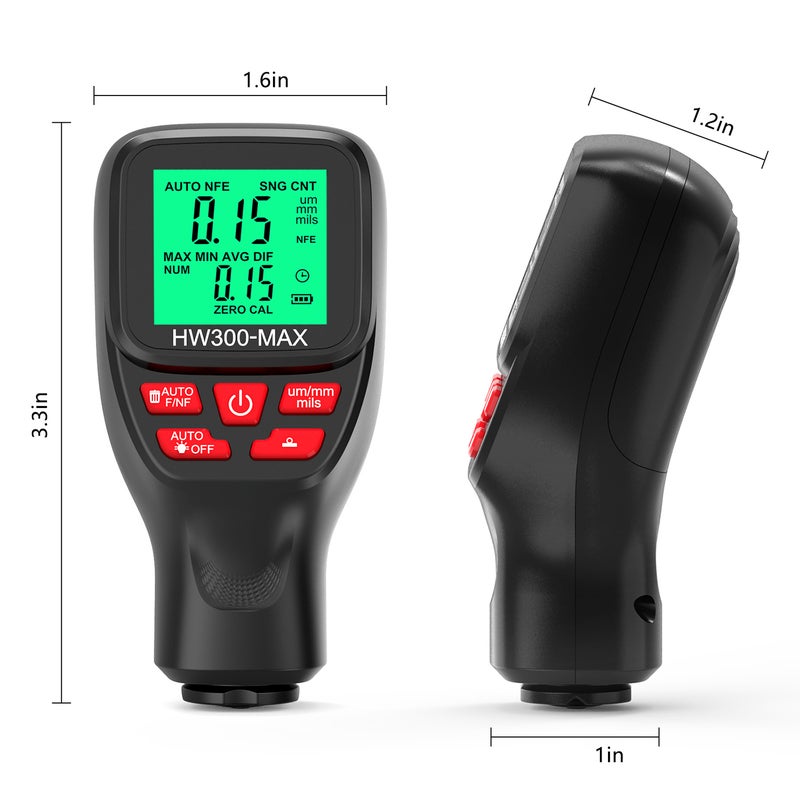 0-2000UM Thickness Gauge High Precise LCD Digital Automobile Film Thickness Meter Car Paint Coating Thickness Tester Three Probe Modes Three Units Switching with Zeroing Calibration Function - Image 5