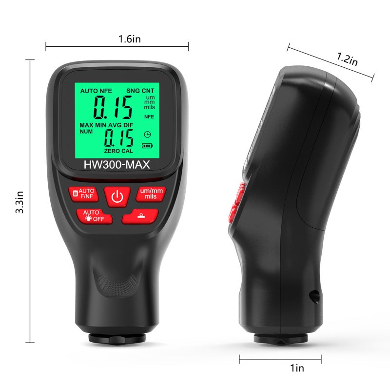 0-2000UM Thickness Gauge High Precise LCD Digital Automobile Film Thickness Meter Car Paint Coating Thickness Tester Three Probe Modes Three Units Switching with Zeroing Calibration Function - Image 5