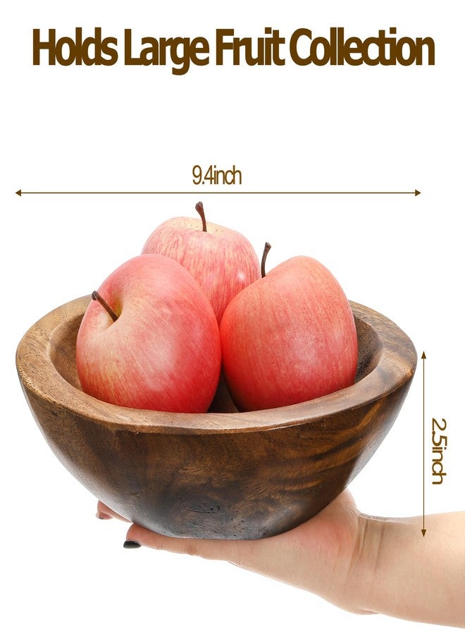 ZENFUN Wooden Decorative Bowl, Wood Round Serving Bowl, Walnut Tray Dish Kitchen Dining for Fruits, 9.4" Diameter x 2.5" Height, Seamless - Image 2