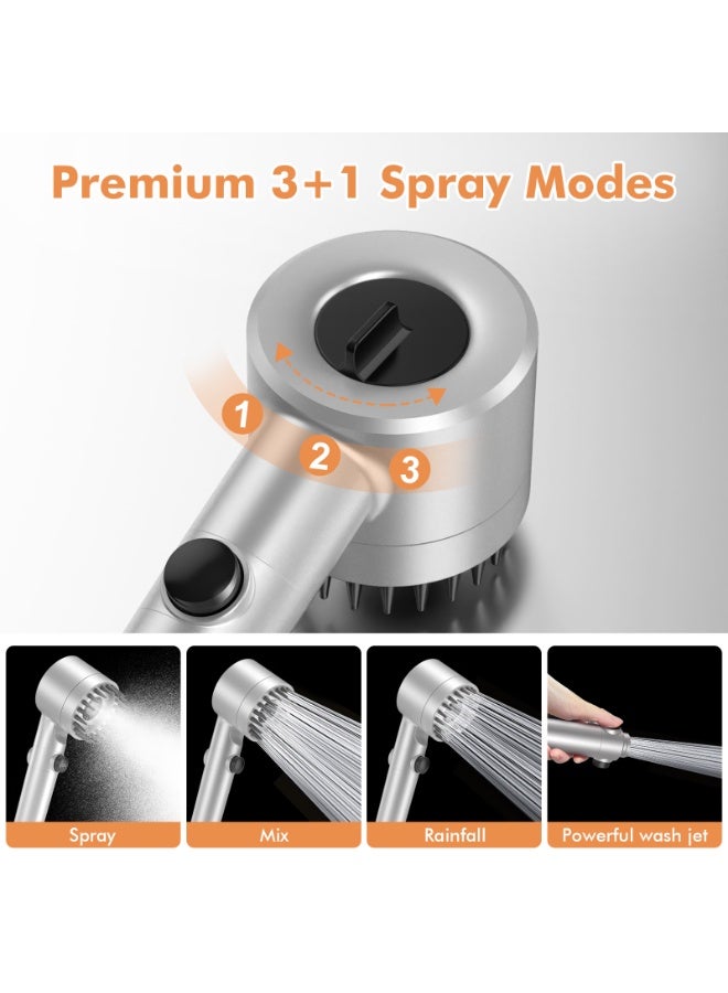 FEELSO Hard Water Filter Shower Head with 15 Stage Filter, 3+1 Spray Jet Modes High Pressure Shower Head and 1.5m Hose, Handheld Massage Shower Filter for Residual Chlorine Remove Silver - Image 2
