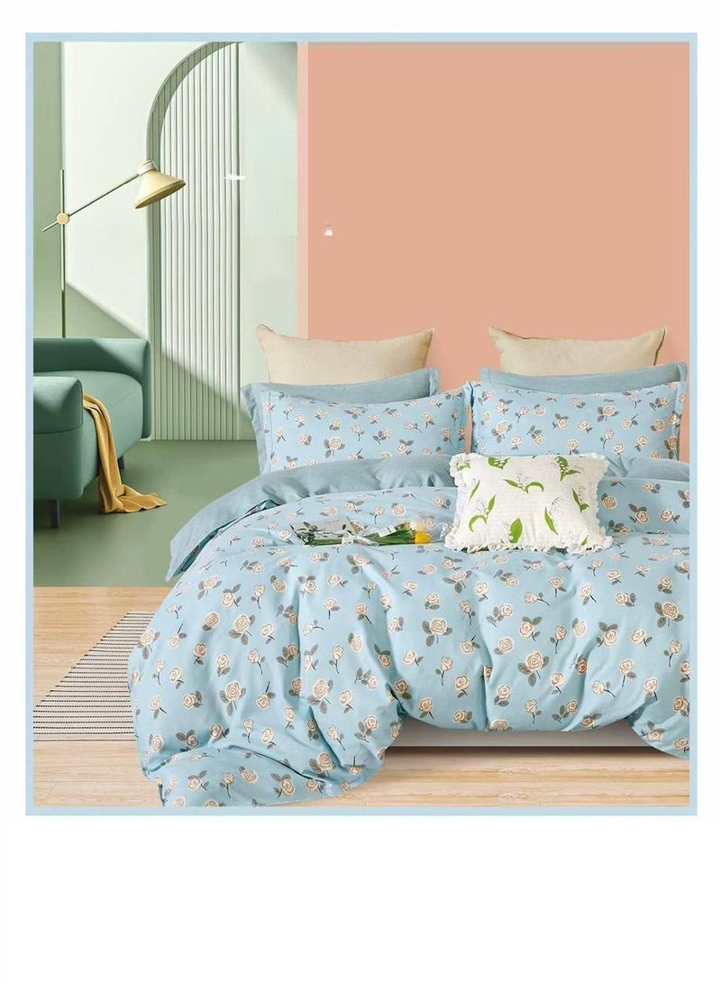 بيج طقم سرير من 4 قطع - غطاء لحاف 160 × 210 سم + ملاءة مثبتة + 2 كيس وسادة 100% قطن