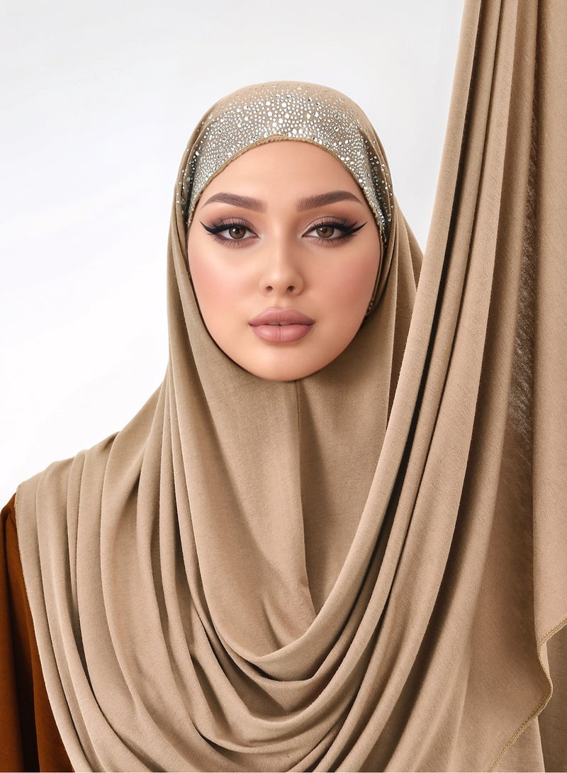 Instant Hijab for Women Sewn Scarf with Sequin Jersey Soft Full Cover Veil Scarf  - Image 1