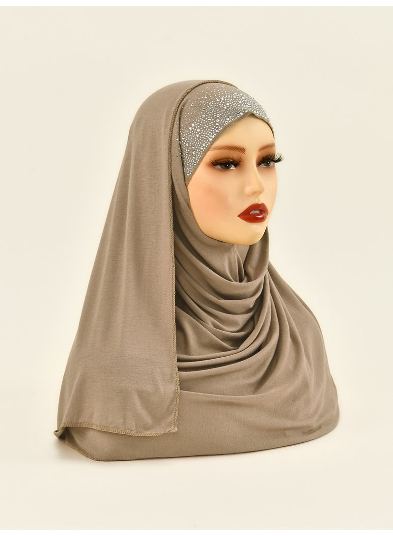 Instant Hijab for Women Sewn Scarf with Sequin Jersey Soft Full Cover Veil Scarf  - Image 4