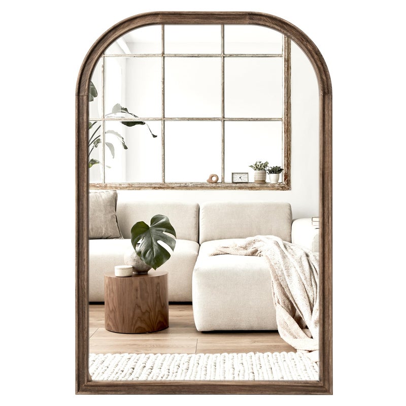 24x36 Solid Wood Bathroom Mirror Tempered Glass for Wall Mounted Rustic Wood Frame Wall Mirror Decorative for Living Room Bedroom Vanity Mirror Entryway Mirror Rustic Brown