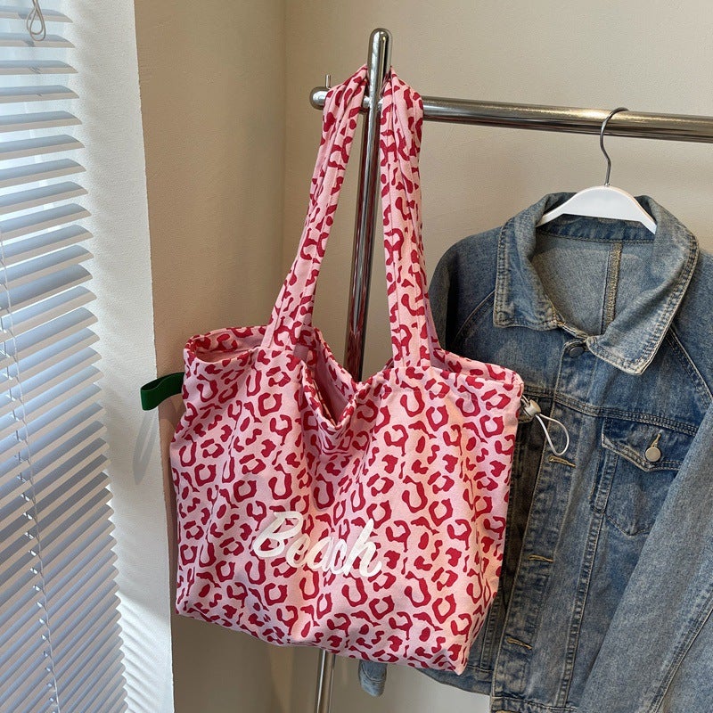 Korean Style Leopard Print Large Capacity Single Shoulder Canvas Bag Lazy Style Female Student Commuter Portable Shopping Bag Outgoing Bag Autumn - Image 1