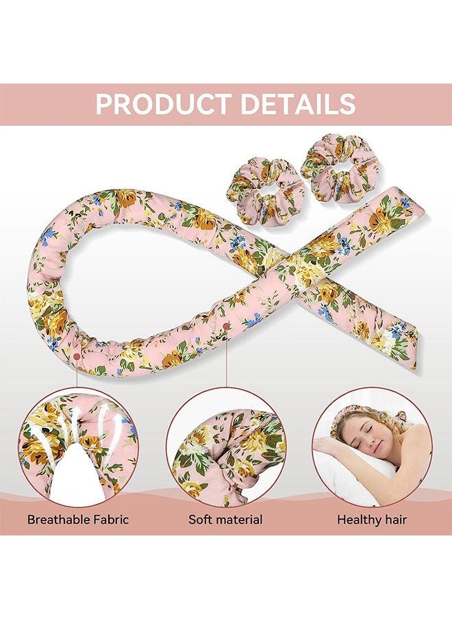 Satin Heatless Curling Set, Overnight Hair Curlers, with 2 Scrunchies, 2 Hair Clip, A Comb and Mini Spray Bottle (Comminuted flower)