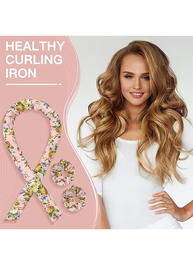 Satin Heatless Curling Set, Overnight Hair Curlers, with 2 Scrunchies, 2 Hair Clip, A Comb and Mini Spray Bottle (Comminuted flower)
