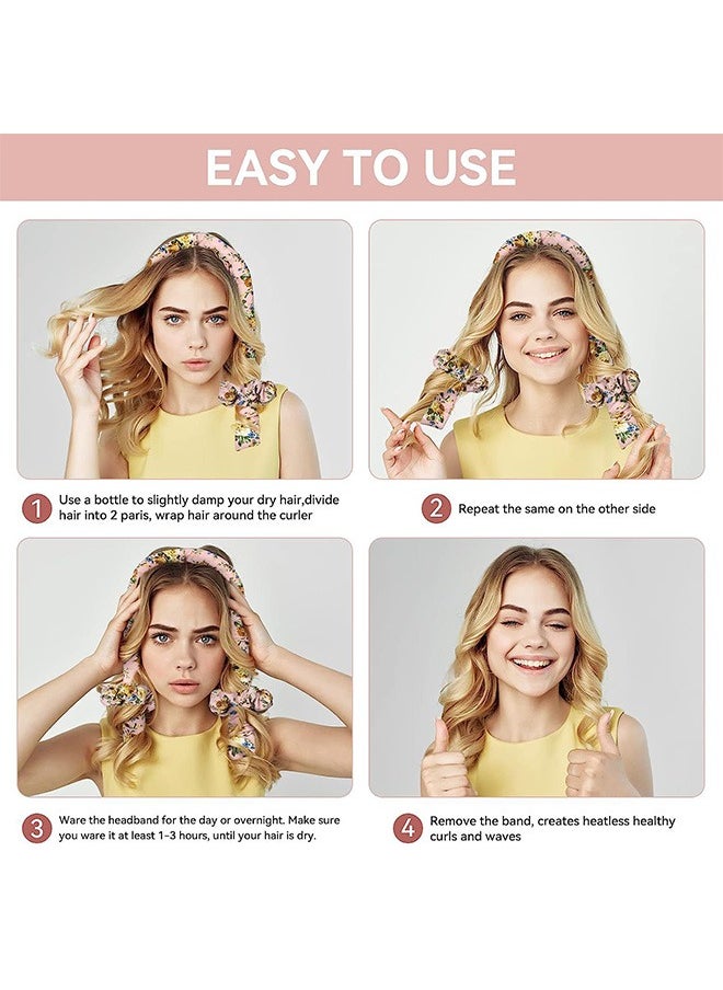 Satin Heatless Curling Set, Overnight Hair Curlers, with 2 Scrunchies, 2 Hair Clip, A Comb and Mini Spray Bottle (Comminuted flower)