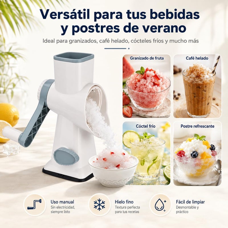 QUELIEN Manual Ice Crusher & Slushy Maker, Portable Crushed Ice Maker with Stainless Steel Blades, Non-Slip Suction Base & Hand Crank - Easy to Clean, Ideal Ice Crusher for Summer Drinks at Home - Image 3