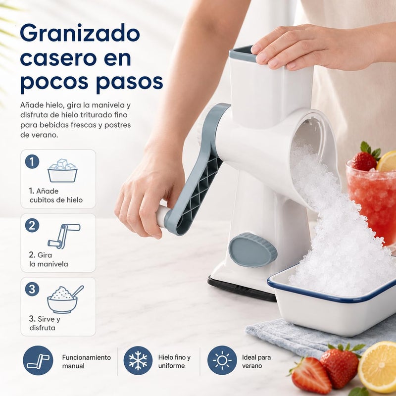 QUELIEN Manual Ice Crusher & Slushy Maker, Portable Crushed Ice Maker with Stainless Steel Blades, Non-Slip Suction Base & Hand Crank - Easy to Clean, Ideal Ice Crusher for Summer Drinks at Home - Image 2