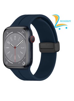 Modernity MODERNITY Midnight Blue Magnetic Folding Buckle Strap for Apple Watch - Band 41mm 40mm 38mm - Solo loop Bracelet Silicone Band Compatible for iWatch Series 9, 8, 7, 5, SE6, 3 - For Men & Women!  - Image 1