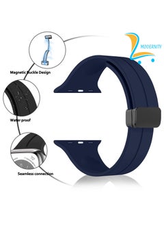 Modernity MODERNITY Midnight Blue Magnetic Folding Buckle Strap for Apple Watch - Band 41mm 40mm 38mm - Solo loop Bracelet Silicone Band Compatible for iWatch Series 9, 8, 7, 5, SE6, 3 - For Men & Women!  - Image 3