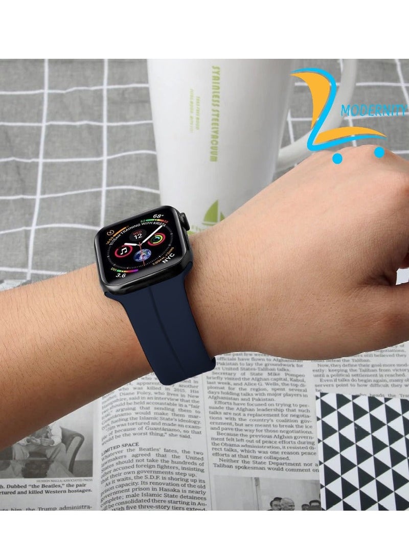 MODERNITY Midnight Blue Magnetic Folding Buckle Strap for Apple Watch - Band 41mm 40mm 38mm - Solo loop Bracelet Silicone Band Compatible for iWatch Series 9, 8, 7, 5, SE6, 3 - For Men & Women!