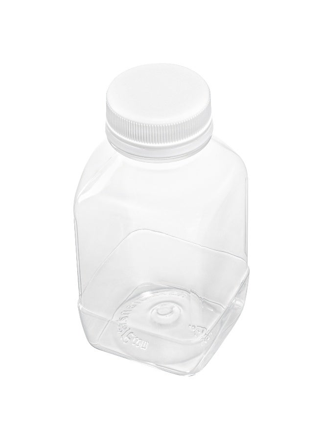 Restaurantware 8 Ounce Juice Bottles, 100 Disposable Clear Bottles With Caps - White Plastic Caps Included, Square, Clear Plastic Bottles For Juicing, Perfect For Juice Shops, Cafes And More - Image 1
