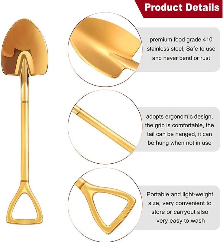 SZLFSX 10 Pack Shovel Shape Demitasse Espresso Mini Coffee Spoons, 4.7 Inches Stainless Steel, Gold - Image 3