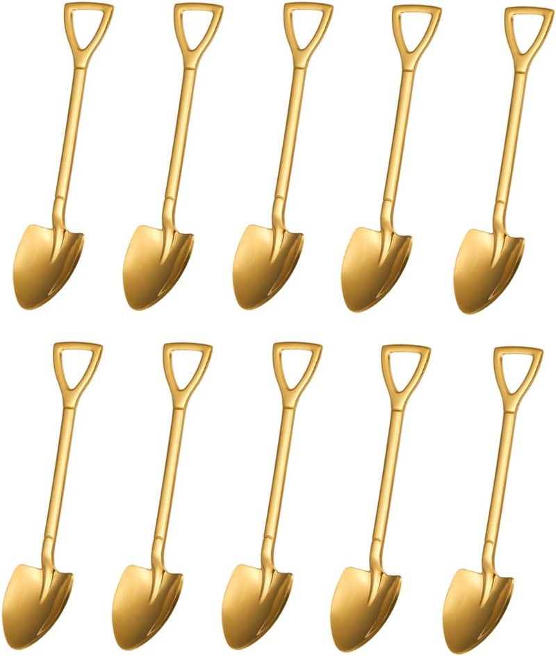 SZLFSX 10 Pack Shovel Shape Demitasse Espresso Mini Coffee Spoons, 4.7 Inches Stainless Steel, Gold - Image 1