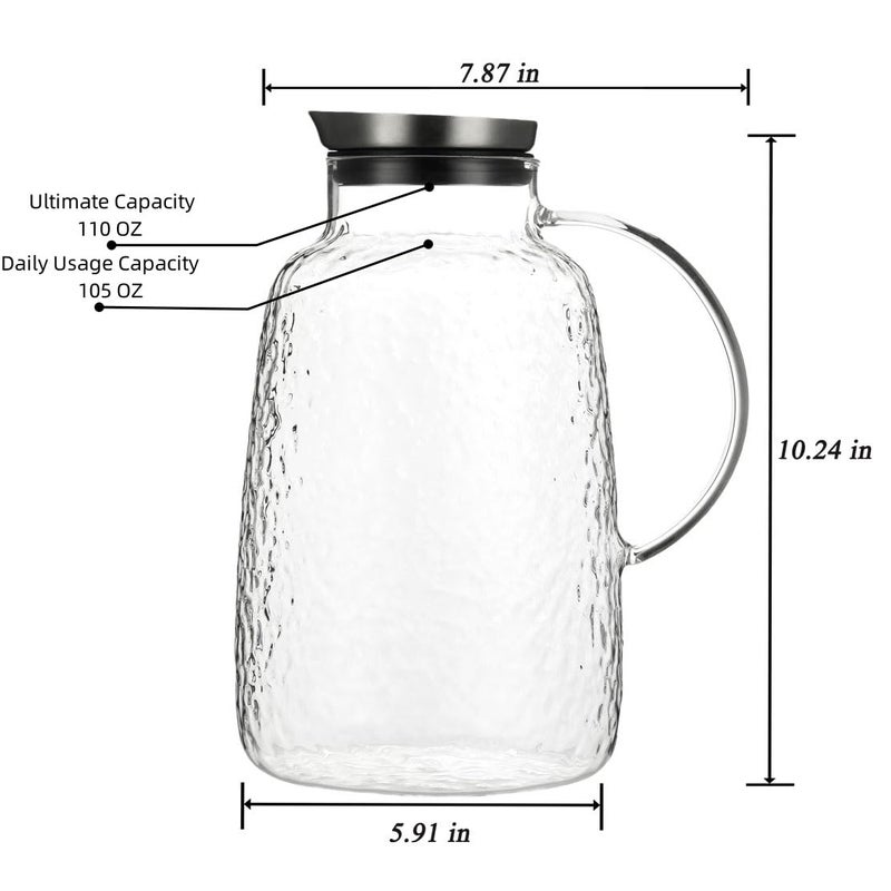 Purefold Glass Pitcher, 110 oz Water Large Pitcher with Lid, Heat Resistant Borosilicate Jug for Iced Tea, Juice, Milk, Cold or Hot Beveragesr Easy Clean - Image 3