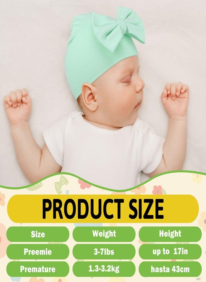 Cuffbow 4 Pcs Preemie Hats Bow Cap Warm Hospital Premature Baby Cotton Beanie for Premature Boy Girl Newborn 3-7 Lbs Infant, Lively Color, One Size - Image 2