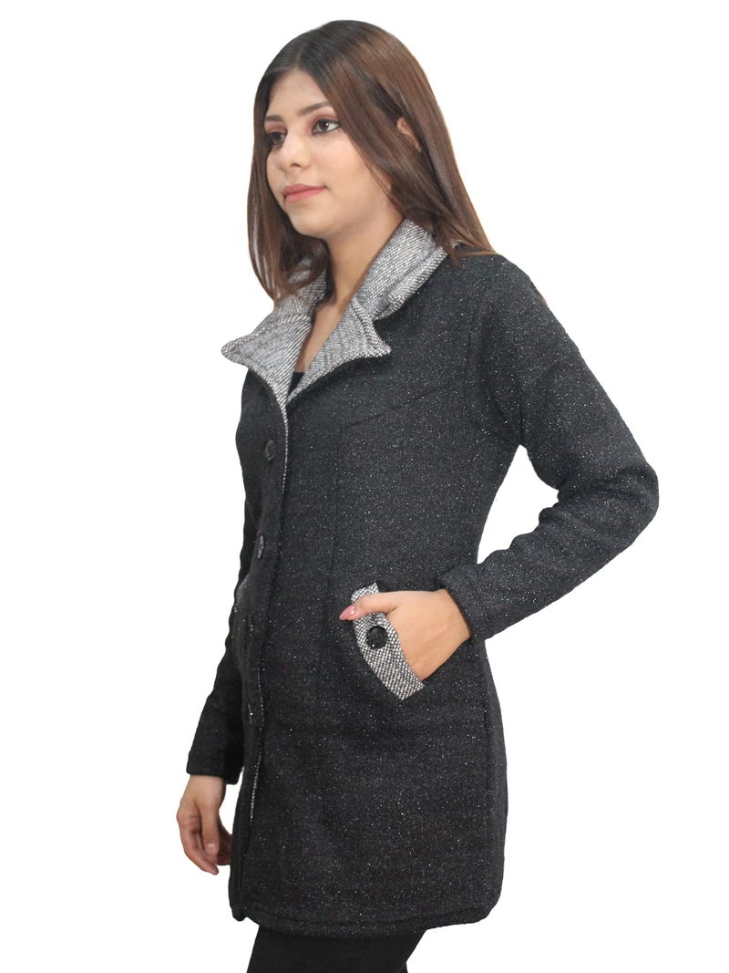 Matelco Womens Woollen Collared Coat Cardigan (IN, Alpha, M, Black) - Image 3