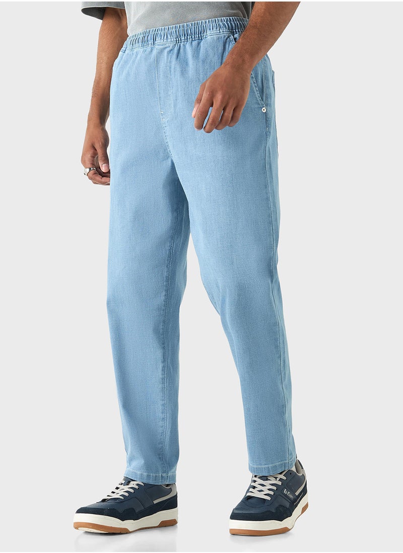 Lee Cooper Lee Cooper Solid Relaxed Fit Pants with Pockets  - Image 1
