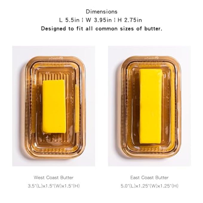 QIANCHANG Champagne Color Glass Butter Dish with Lid for Kitchen Countertop,Covered Butter Stick Holder Tray,Crystal Glass Butter Storage Container - Image 3