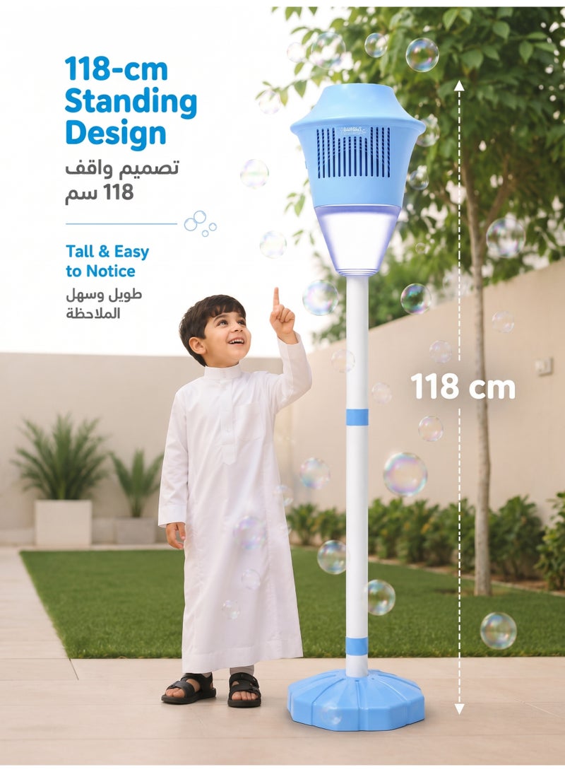آلة فقاعات للأطفال بارتفاع 118 سم مع إضاءة، صانعة فقاعات أوتوماتيكية قابلة للشحن للحدائق والحفلات الخارجية، لون أزرق - Image 2