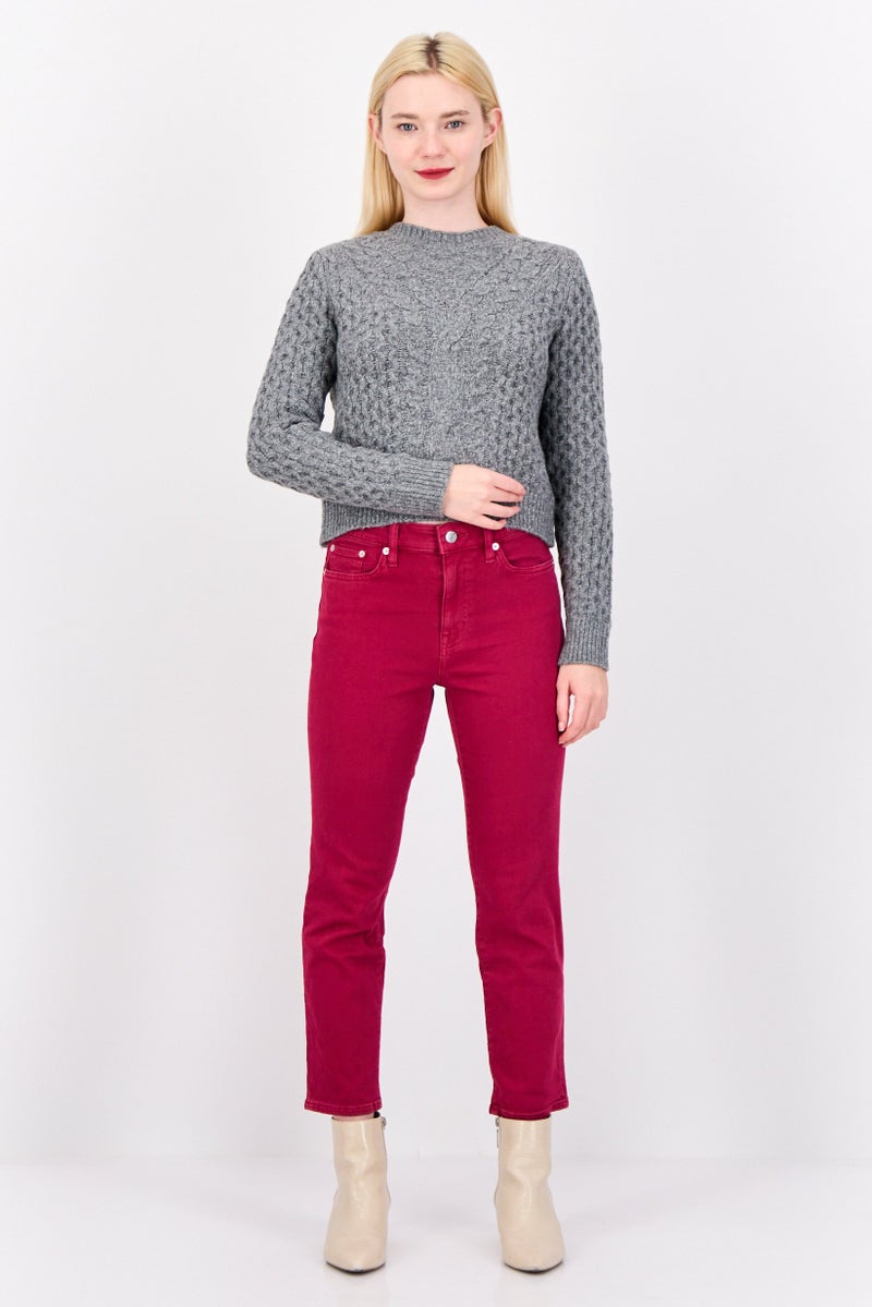 Pink Rose Women Crew Neck Long Sleeves Textured Sweaters, Heather Grey - Image 3
