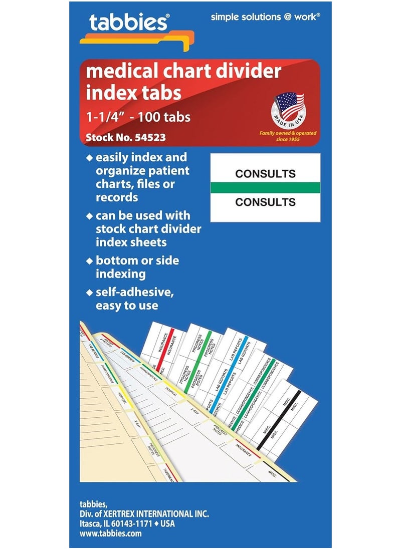 tabbies Tabbies Medical Chart Index Tabs CONSULTS 1-1/4"W x 1/2" H, Green, 100 Tab Inserts Per Pack (54523)  - Image 3