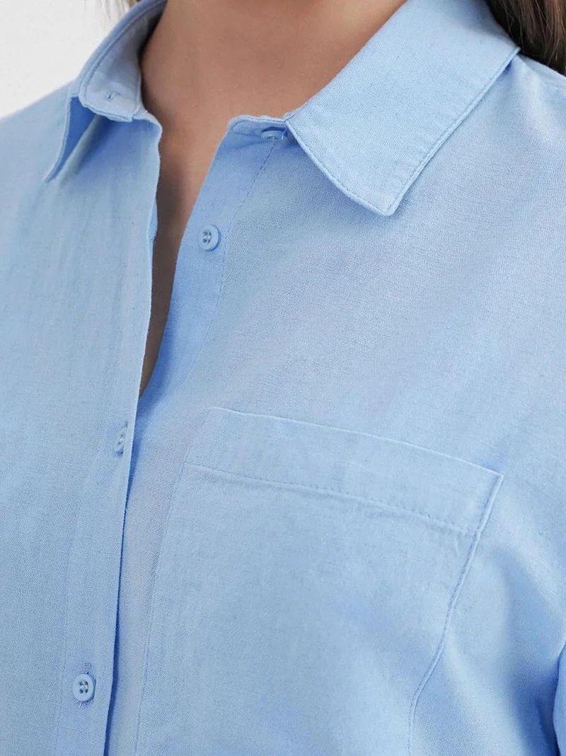 MixRay Baby Blue Mixray Oversize Linen Blend Shirt for Women | Best Price UAE