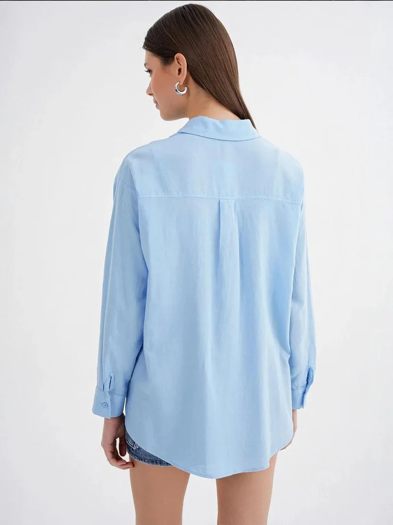 MixRay Baby Blue Mixray Oversize Linen Blend Shirt for Women | Best Price UAE