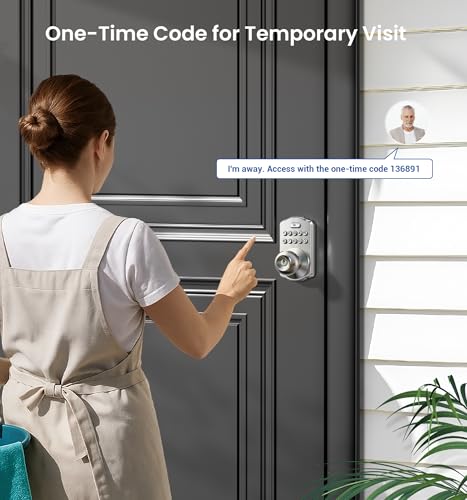 Veise Keypad Door Knob Lock, Keyless Entry Digital Lock with Handle, Electronic Knob for Front Door & Bedroom, Easy Installation, Auto-Locking, Passage Mode, Satin Nickel - Image 3