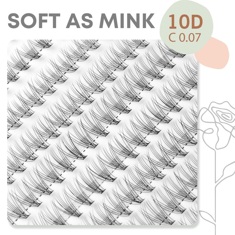 WONSIS Individual Lashes, Lash Clusters, 240 Pcs 10D Individual Lash Extensions, Natural Soft Lightweight Reusable, Thickness 0.07mm C Curl False Eyelashes 8/9/10/11/12mm (10D 8-12mm) - Image 2