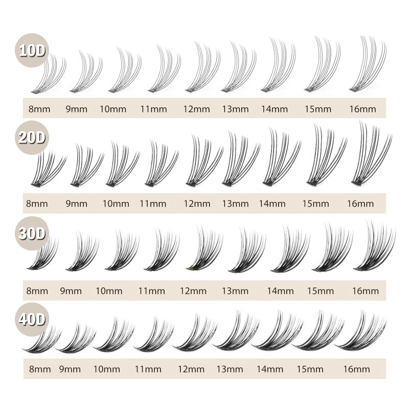 WONSIS Individual Lashes, Lash Clusters, 240 Pcs 10D Individual Lash Extensions, Natural Soft Lightweight Reusable, Thickness 0.07mm C Curl False Eyelashes 8/9/10/11/12mm (10D 8-12mm) - Image 3